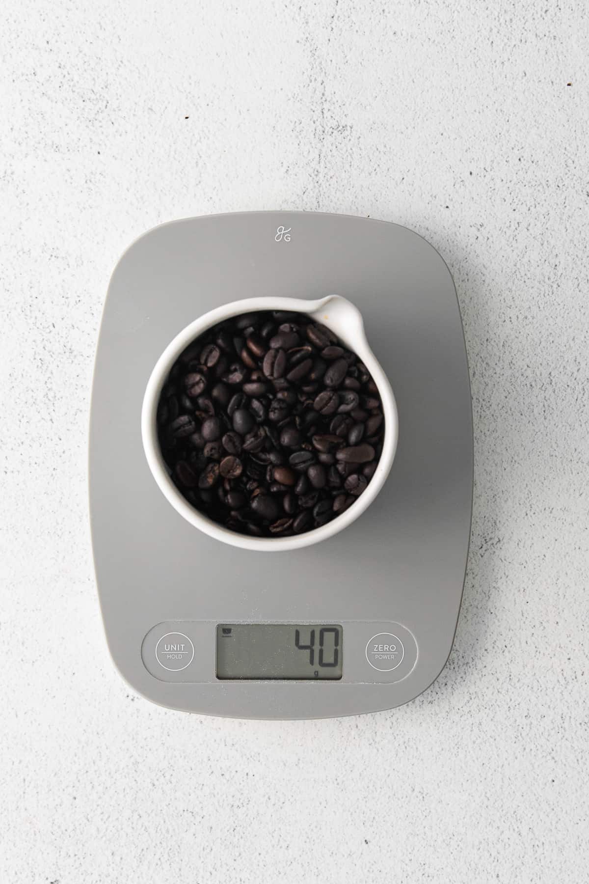 measuring coffee beans