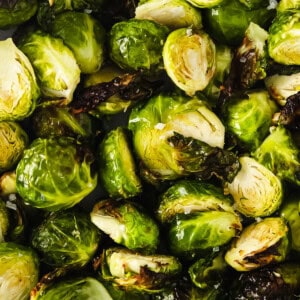 A close up of roasted brussels sprouts.