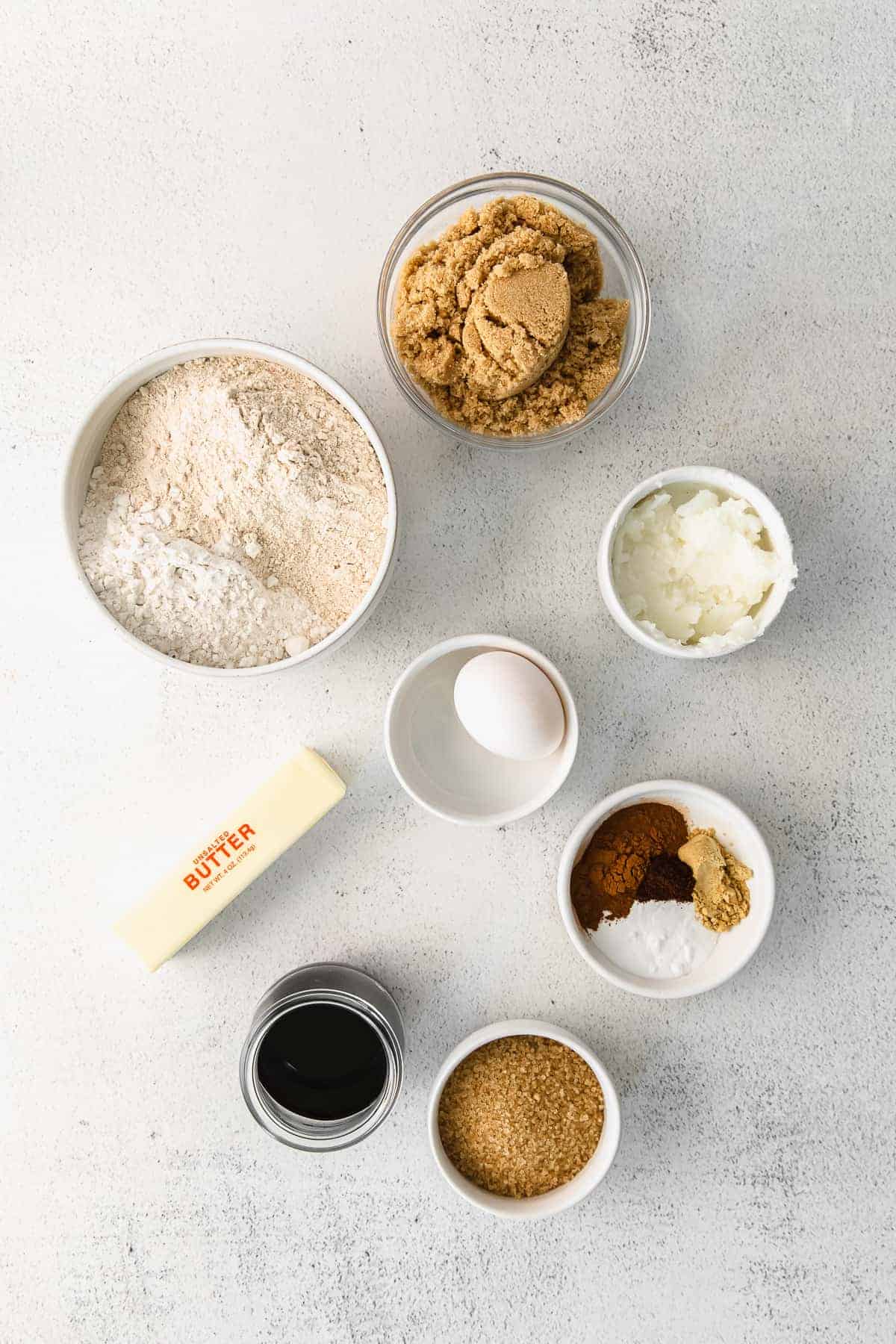 Ingredients for whoppie pies laid out on a counter. 