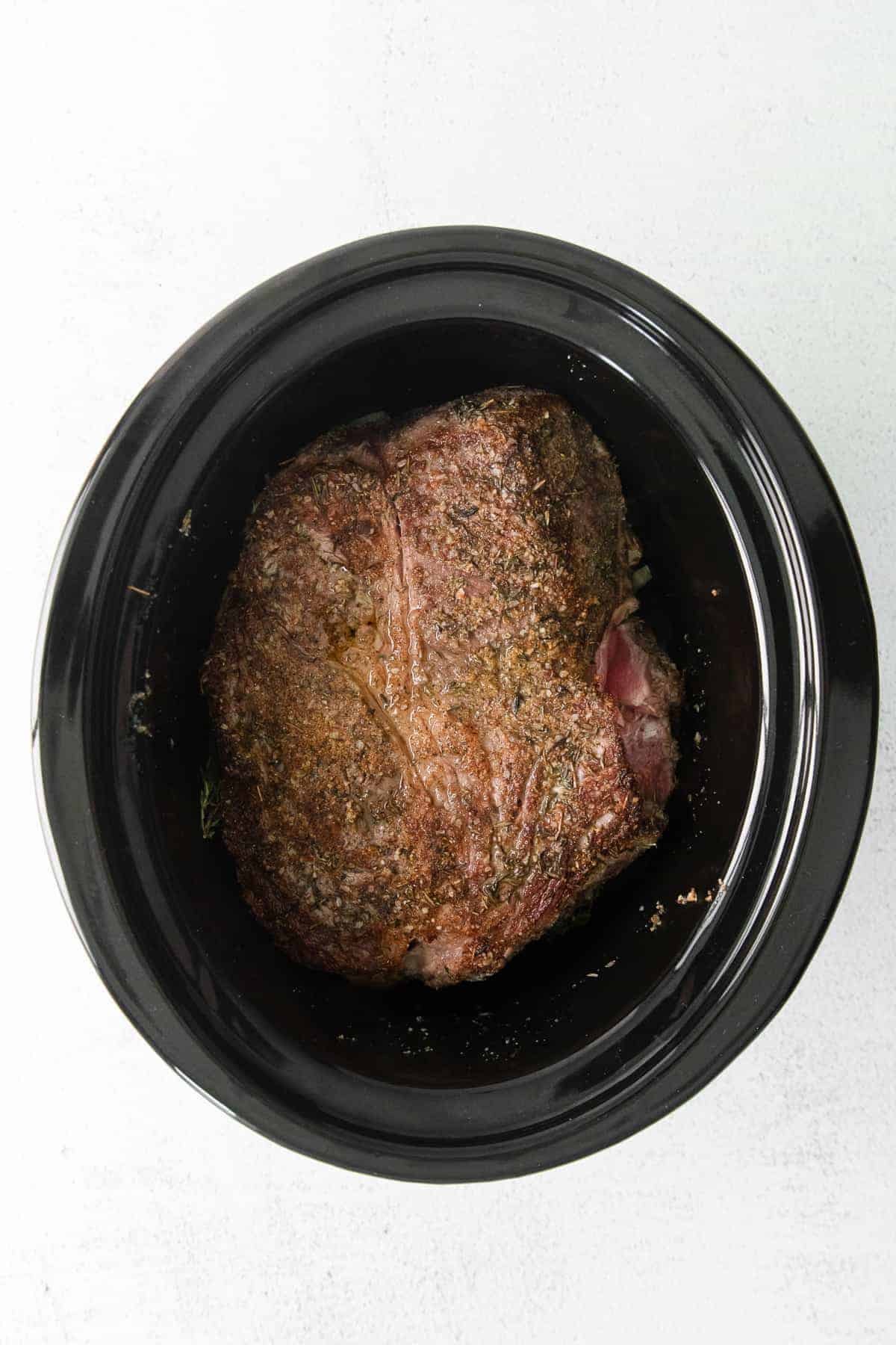 chuck roast in a slow cooker for beef stroganoff 