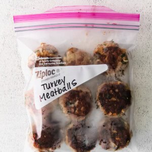 Turkey meatballs in a plastic bag.