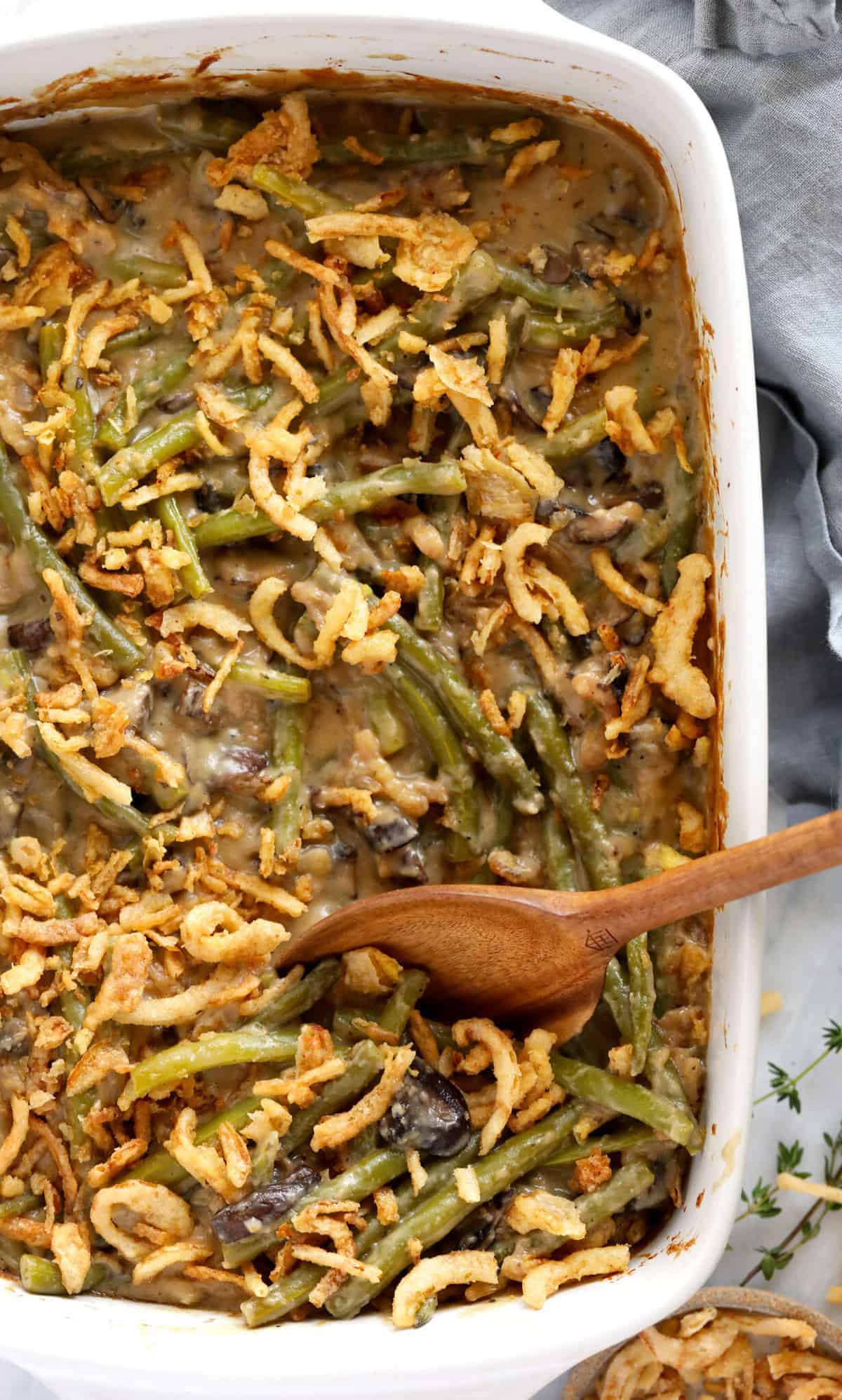 green bean casserole in dish