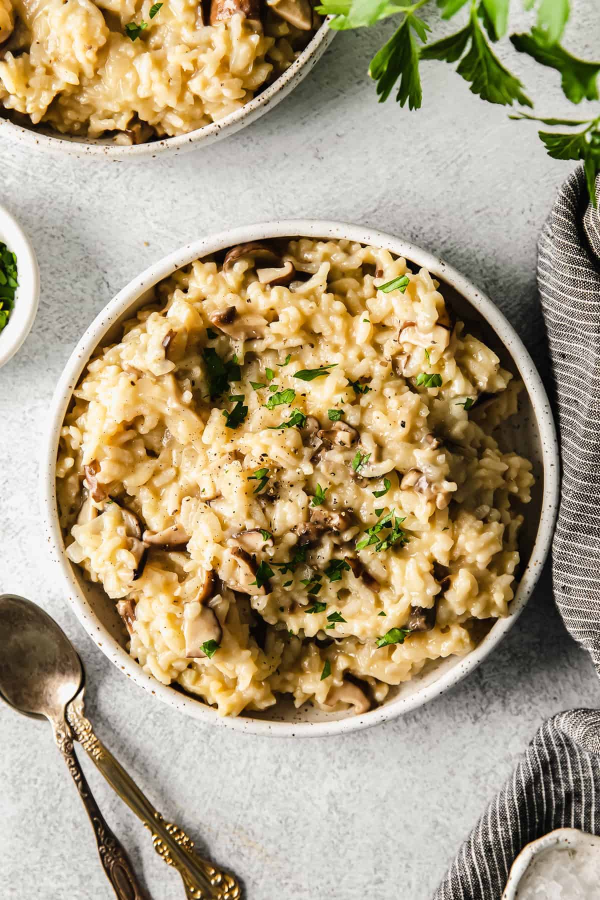 Instant Pot mushroom risotto in a bowl.