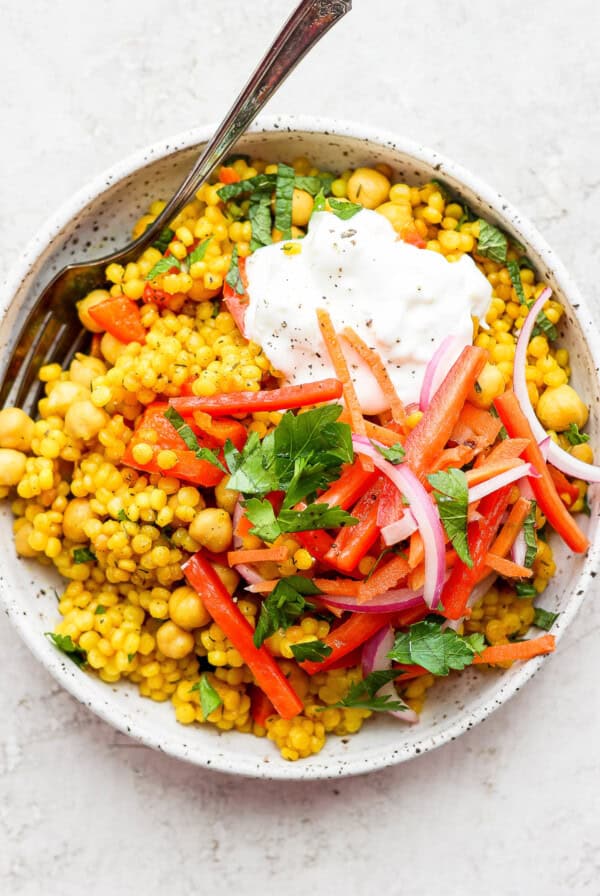 Israeli couscous in a bowl