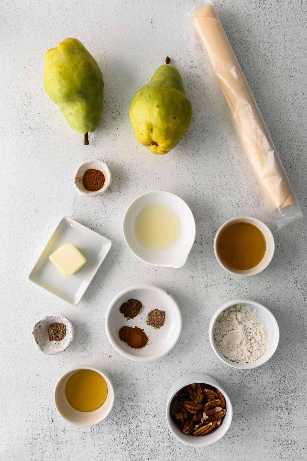 Honey pear galette ingredients. 