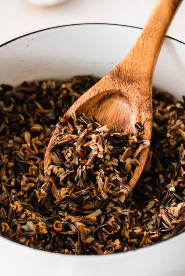 wild rice in a stock pot