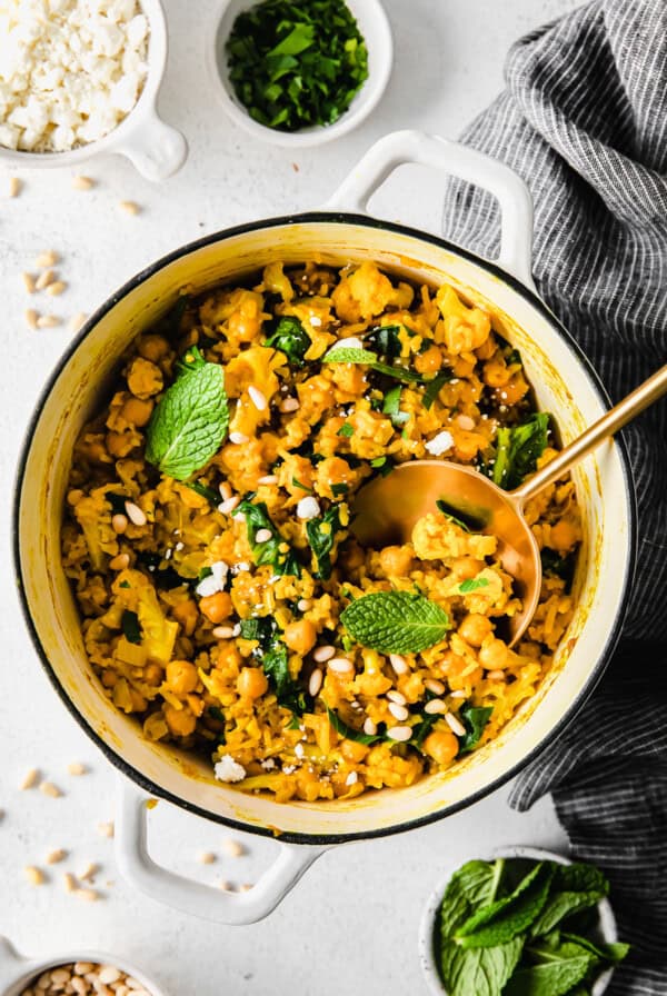 One Pot Yellow Rice Recipe with Marinated Garbanzo Beans