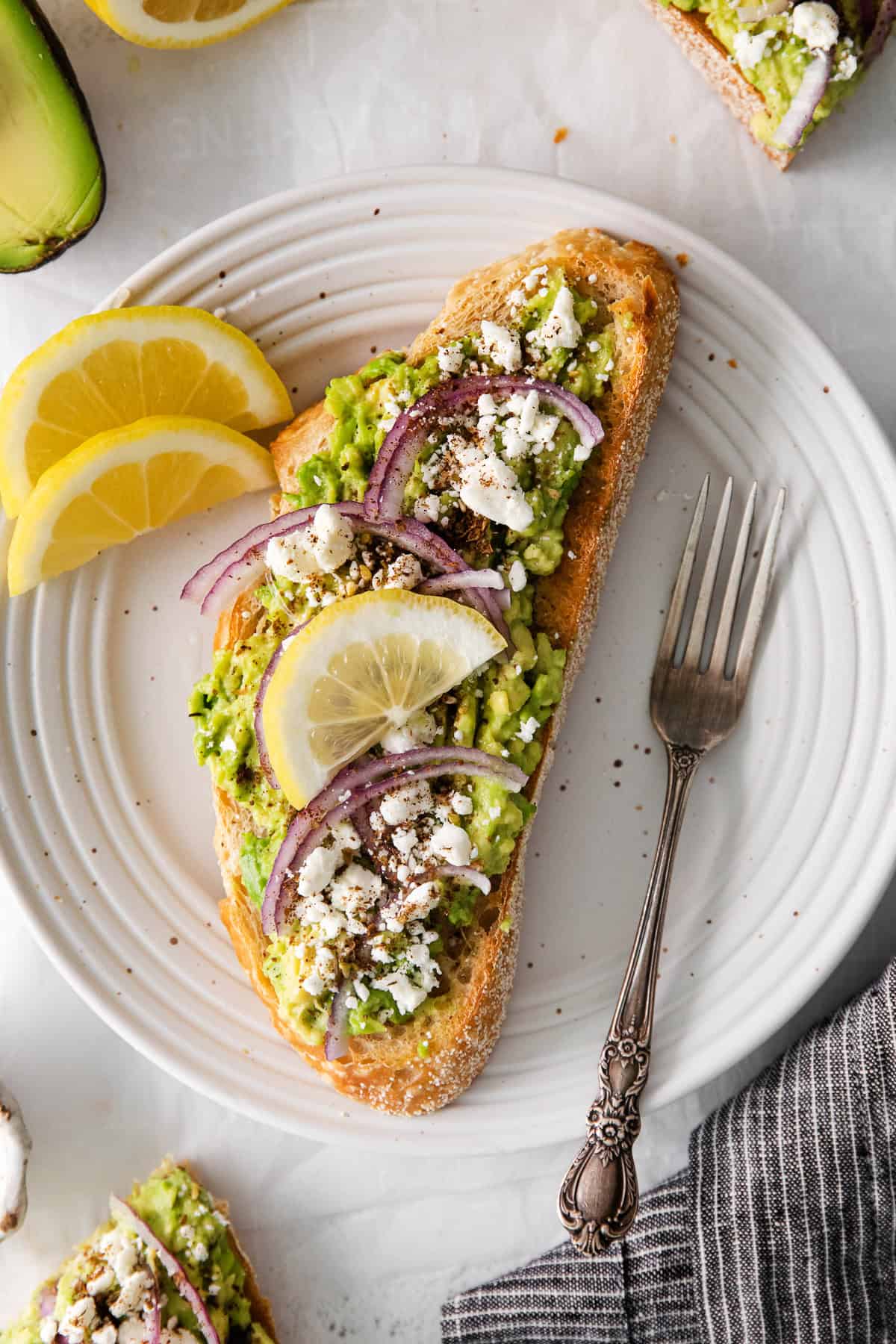 mediterranean avocado toast on a plate