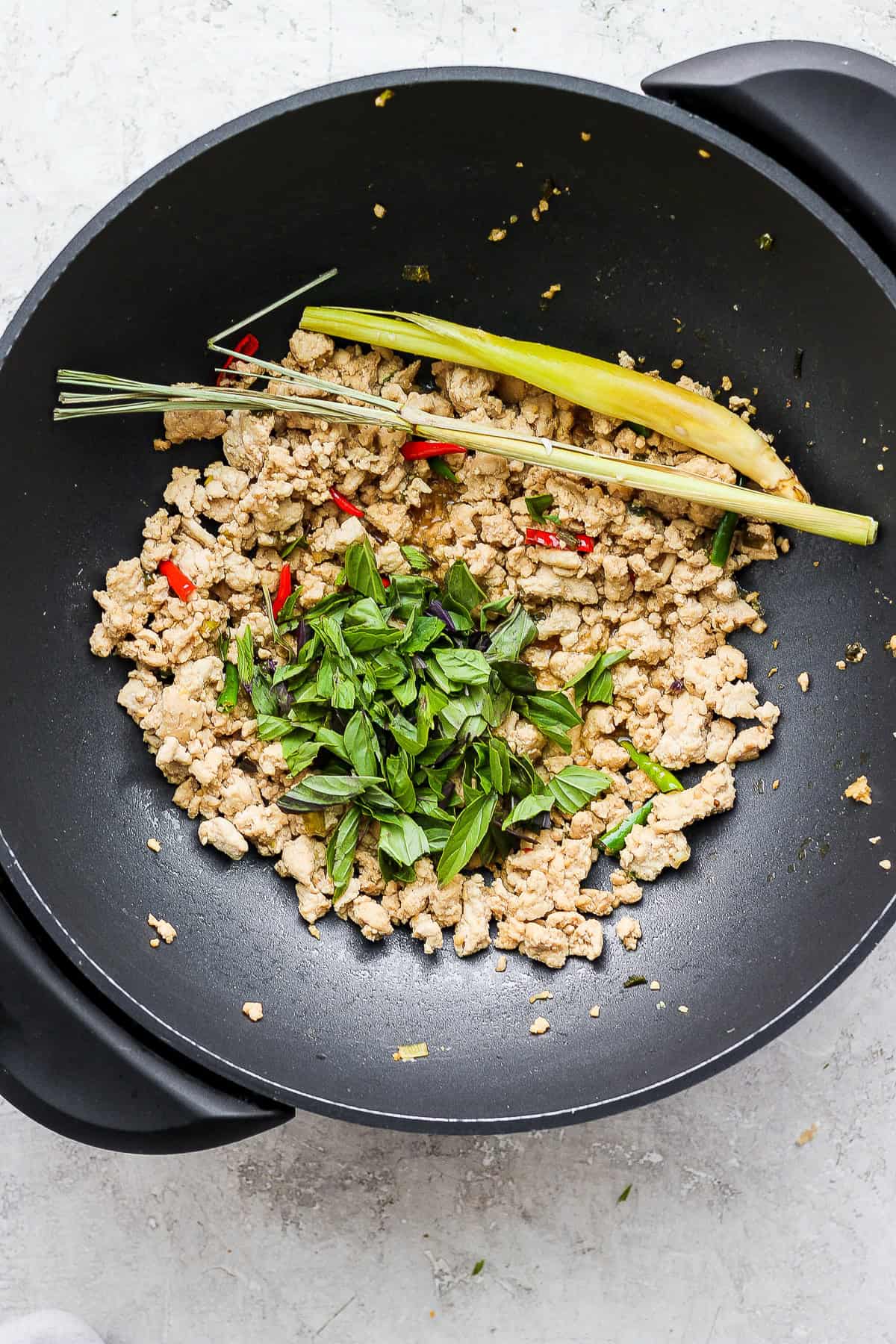 cooking stir fry in wok