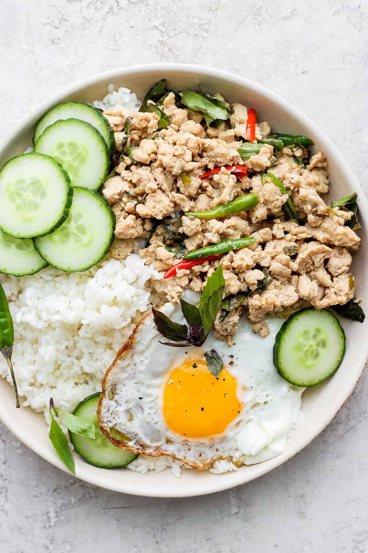 stir fry in bowl with egg