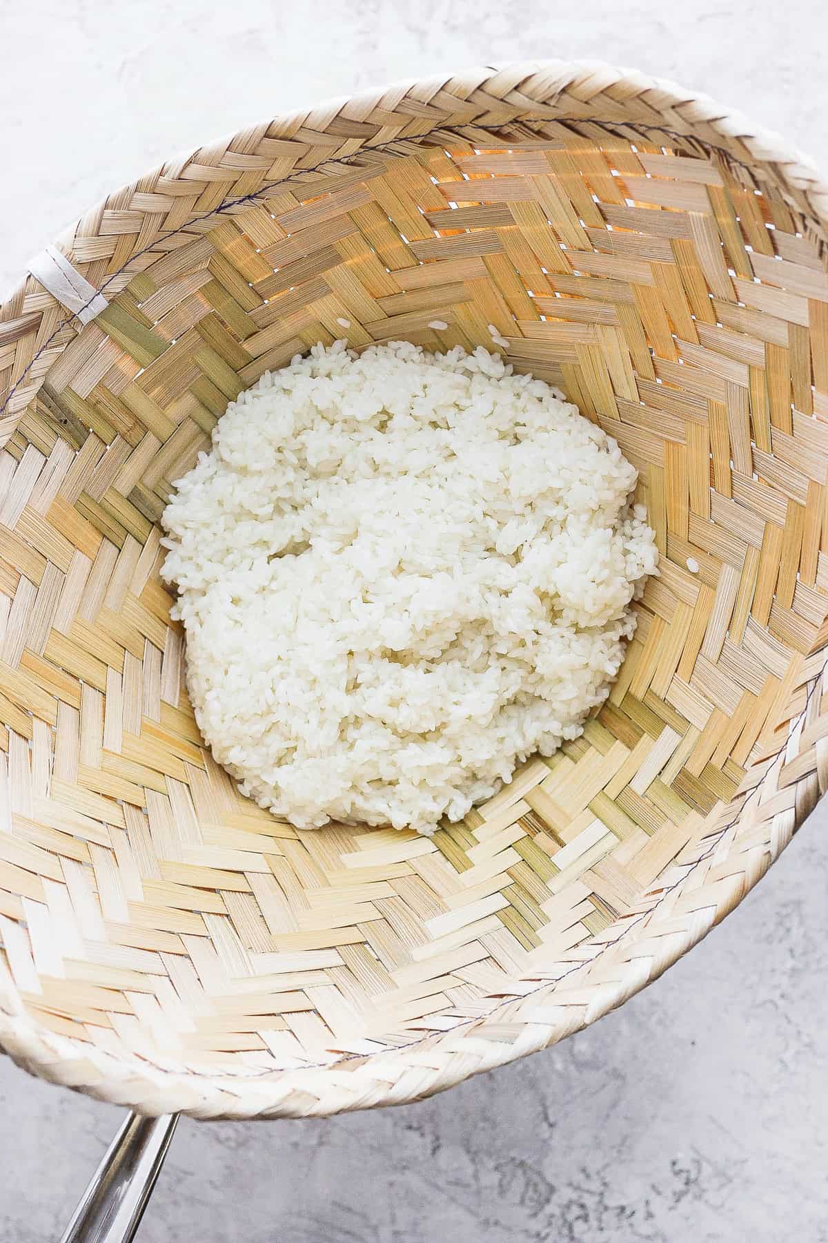 sticky rice in a bamboo basket