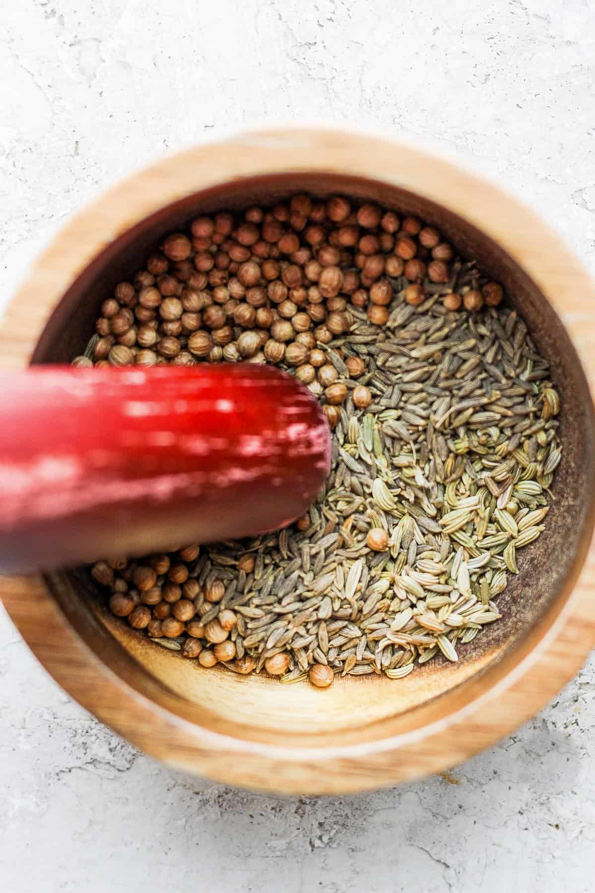 za'atar seasoning ingredients in a mortar and pestle