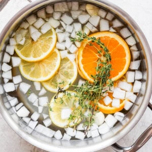 Brine ingredients in a pot.