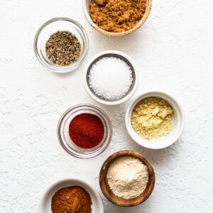 Dry rub ingredients for smoked pork shoulder.