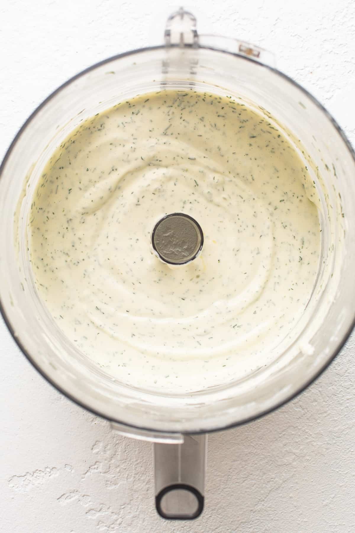 Cream cheese mixture in a food processor.