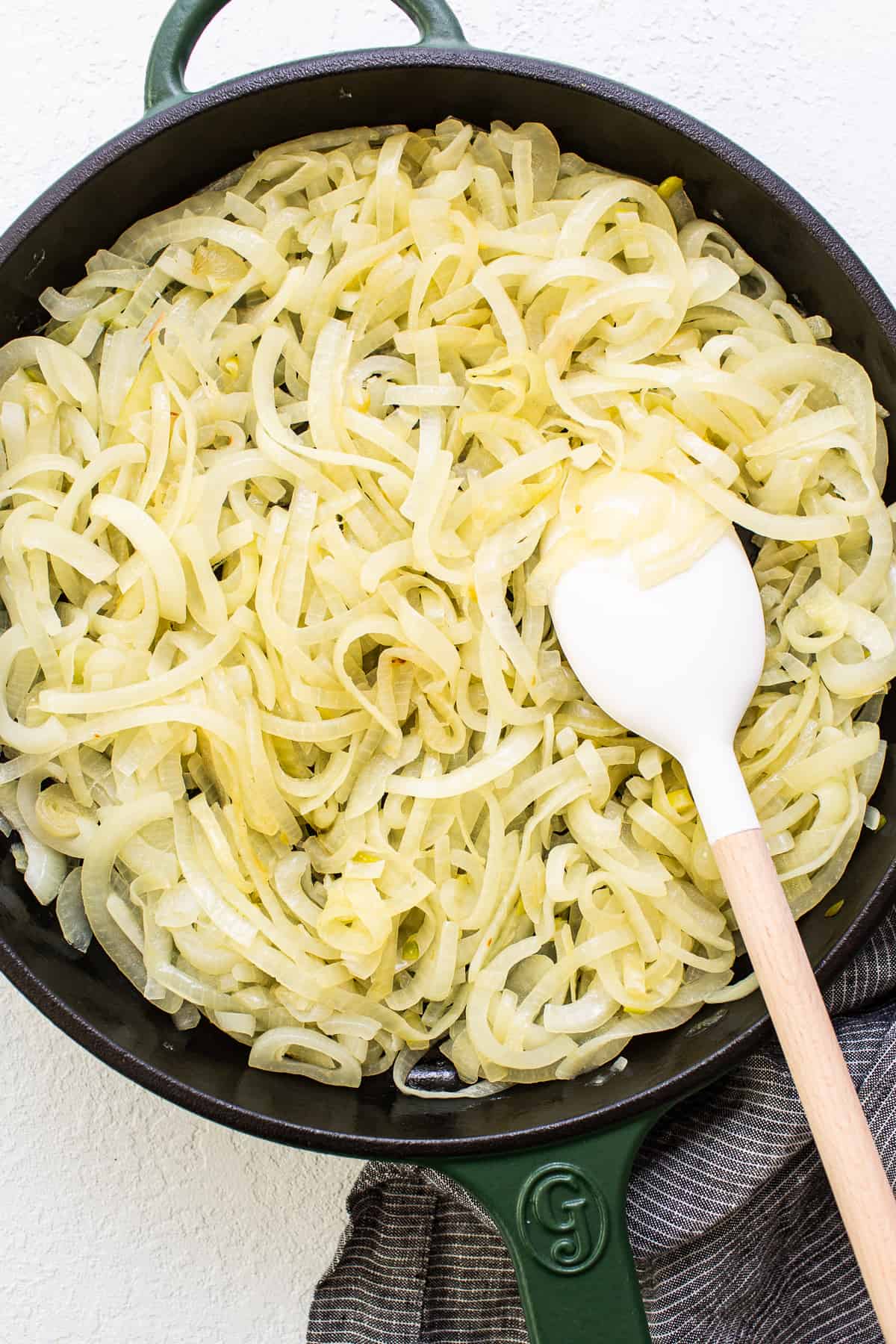 Caramelized onions in a skillet.