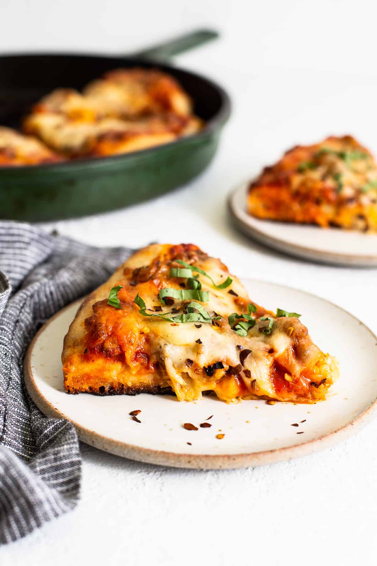 cast iron pizza on plate.