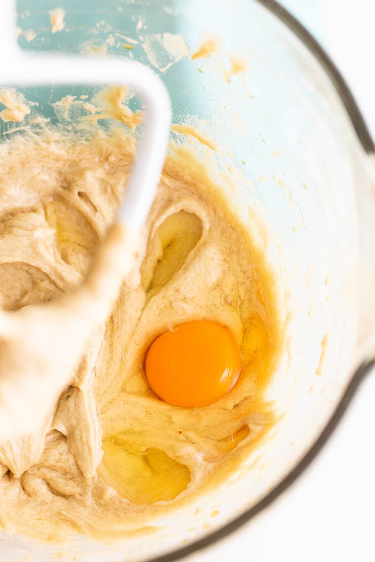 mixing batter in bowl.