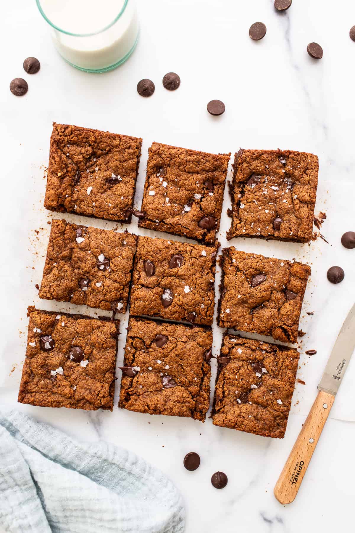 sliced cookie bars on countertop.