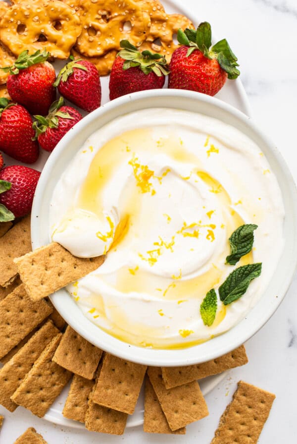 Fruit dip in a bowl.