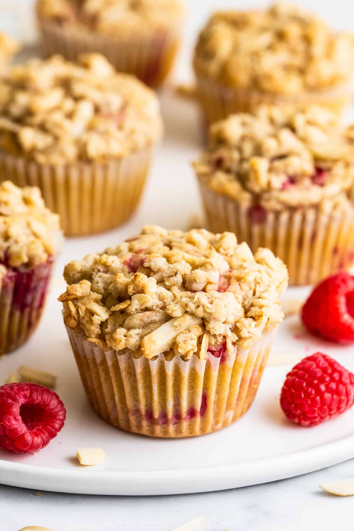 raspberry muffins on counter.