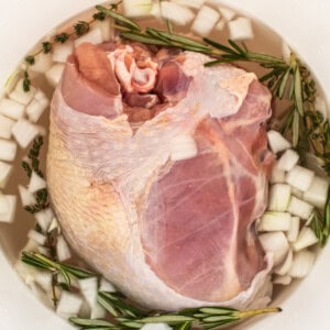 Turkey breast brining in a bucket.