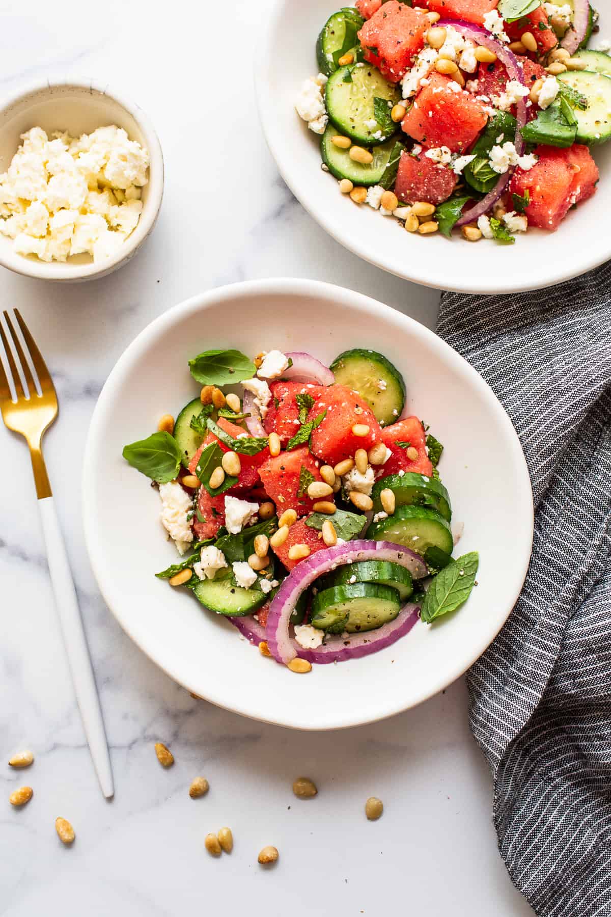 bowl of watermelon salad.