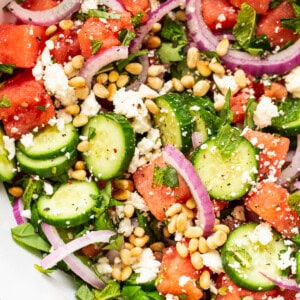 bowl of watermelon salad.