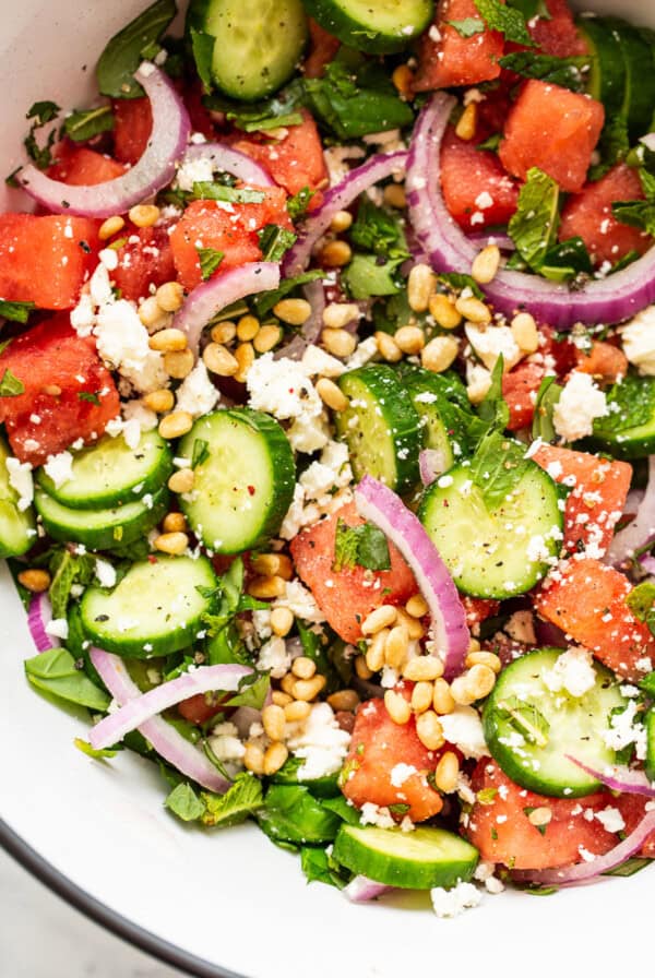 bowl of watermelon salad.