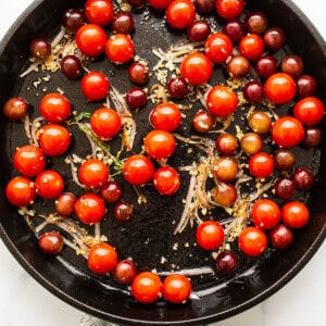 tomatoes in cast iron skillet.