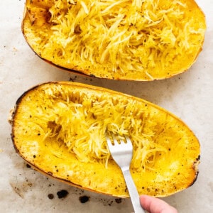 forking spaghetti squash.