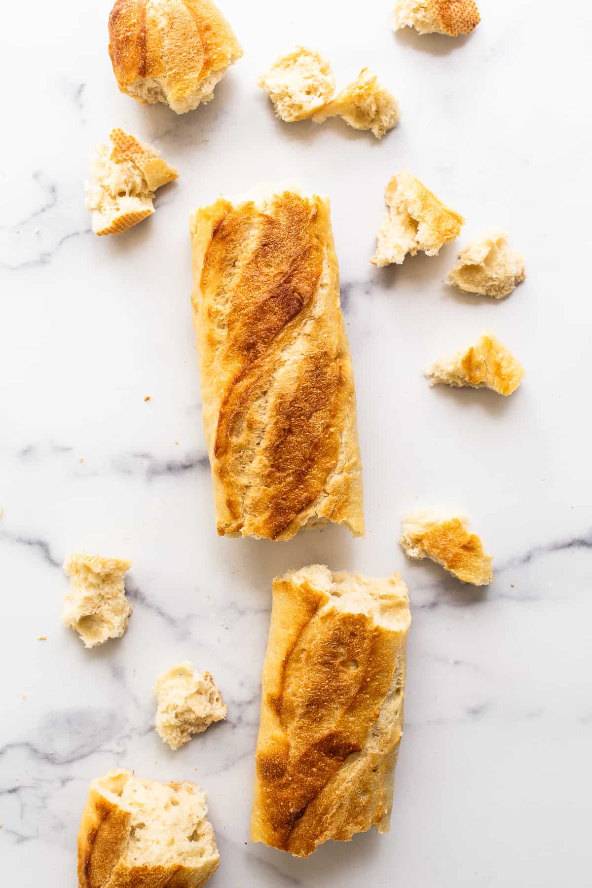 French baguette on countertop.