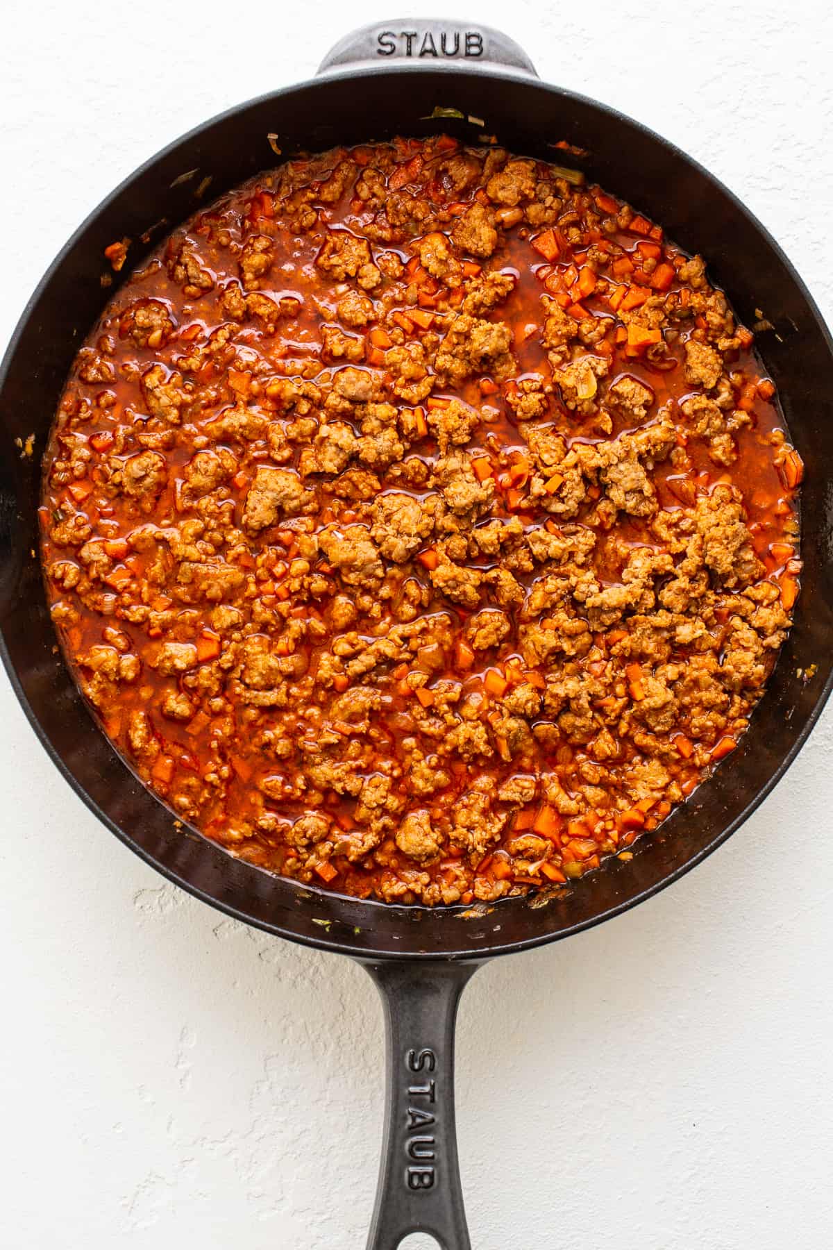 saucy pork in cast iron.