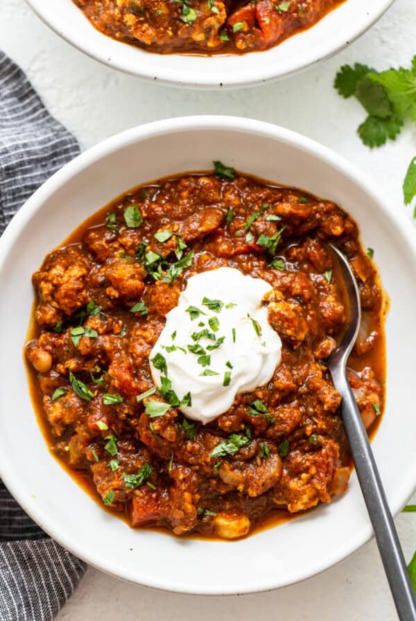 pumpkin chili in bowl.