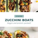 Zucchini boats on a baking sheet.