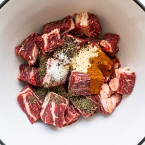 beef and spices in bowl.