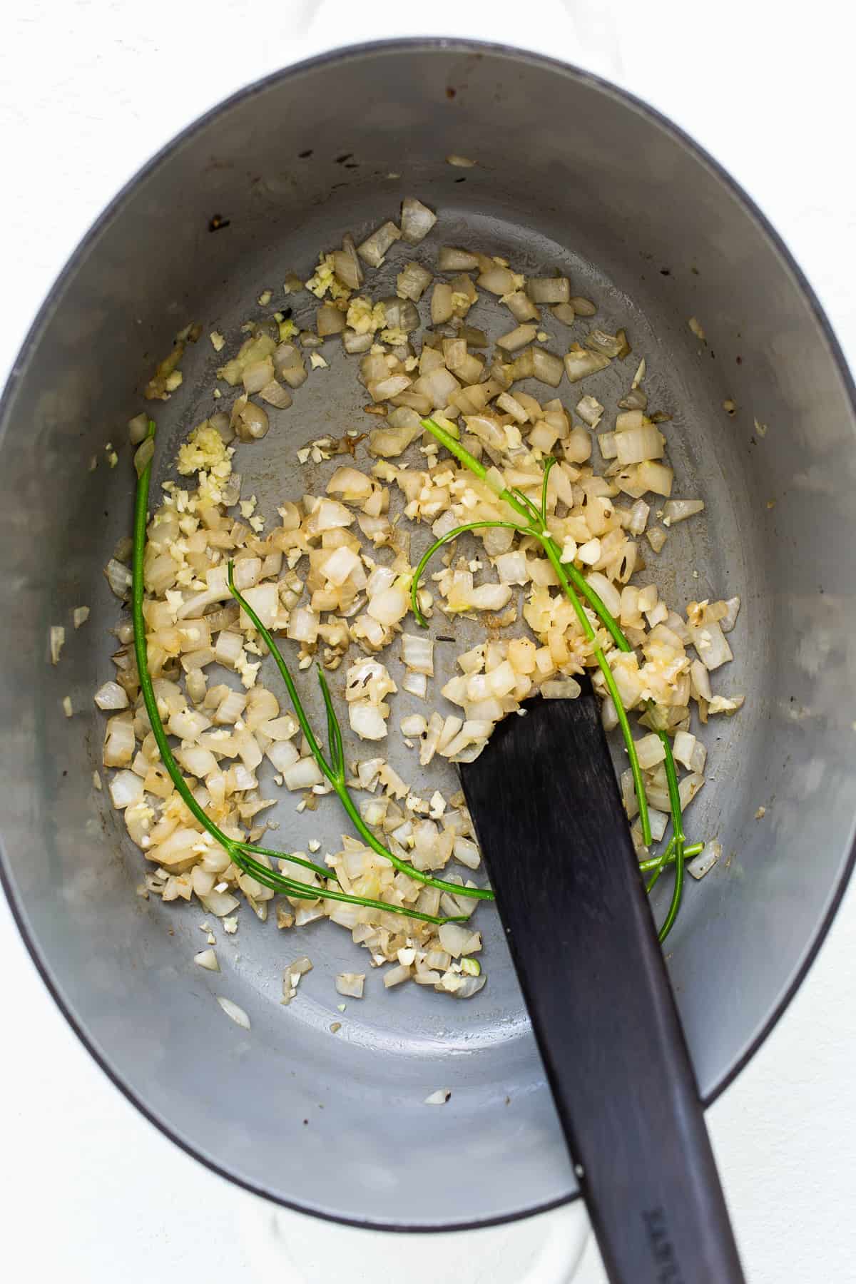 cooking onion in pot