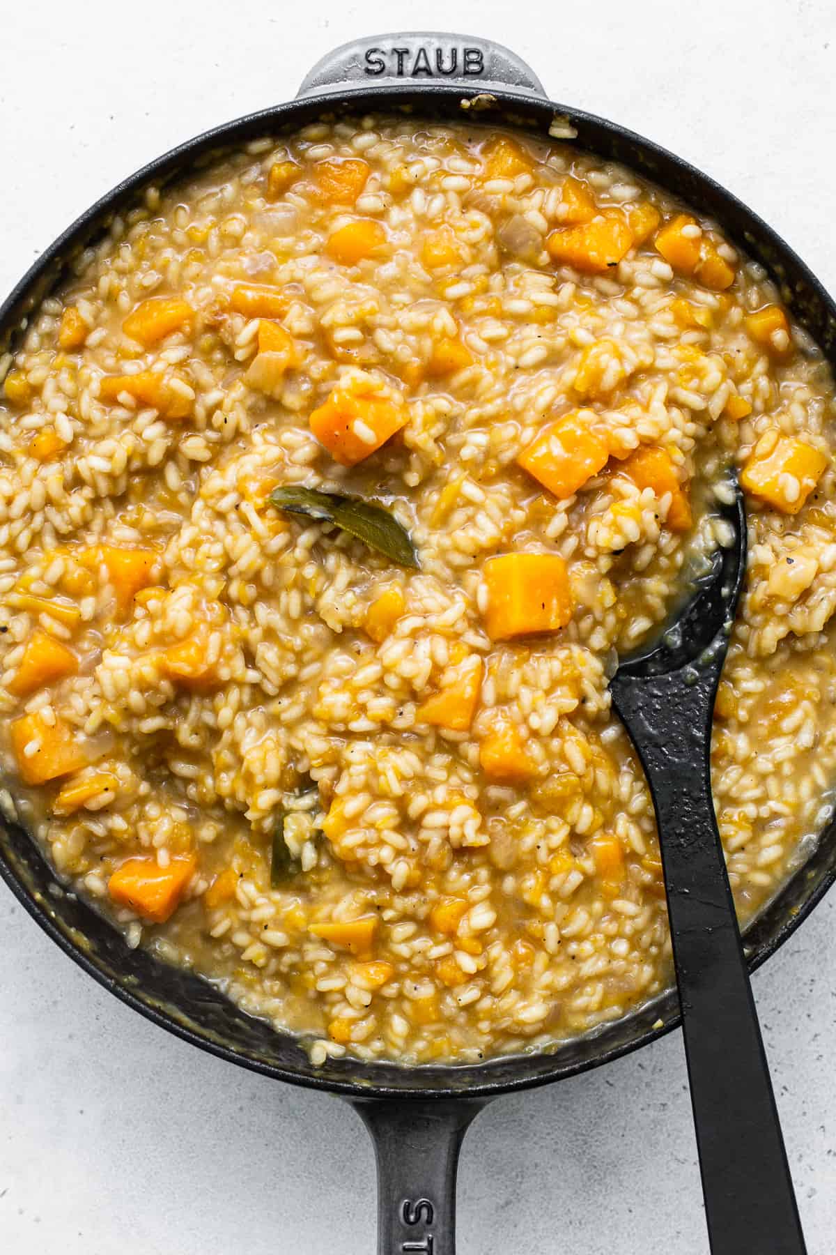 Risotto cooking in a pan. 