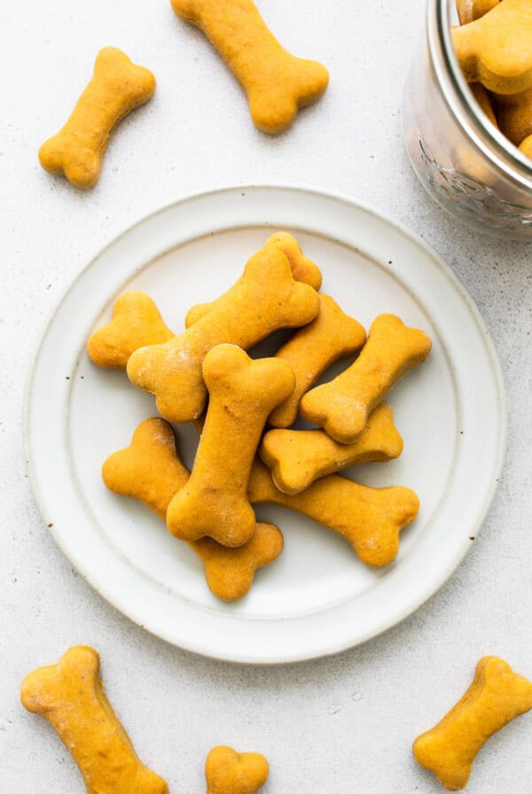 Dog treats on plate.