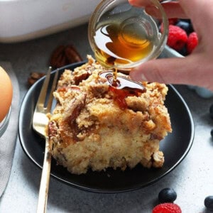 french toast casserole on plate.