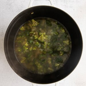 cooking broccoli in pot.