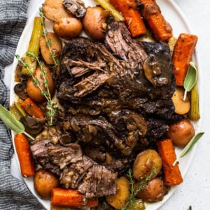 Pot roast on a plate.