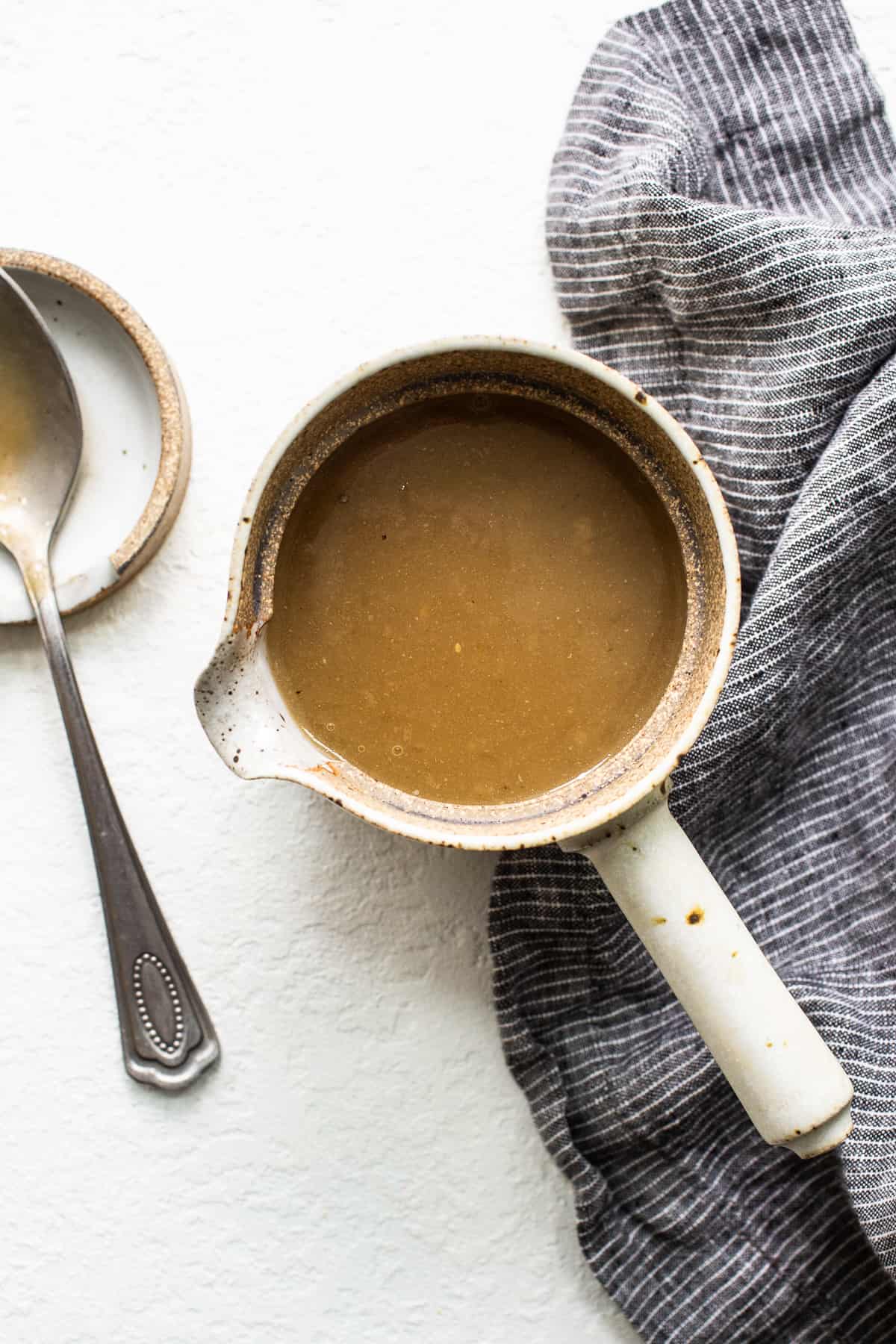 Turkey gravy in a gravy boat.