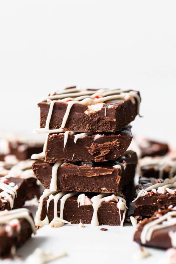 Stacked fudge pieces.