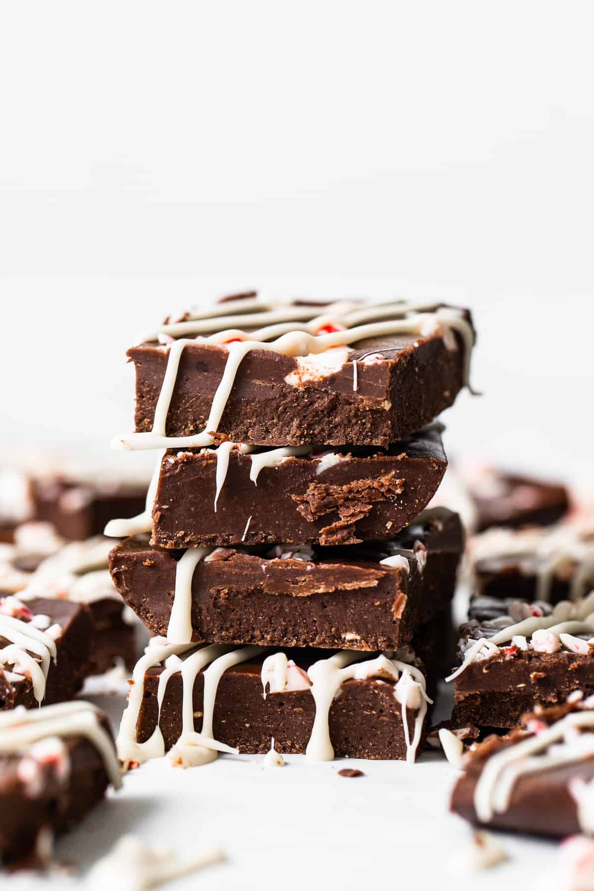 Stacked fudge pieces. 