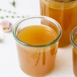 Turkey stock in a jar.