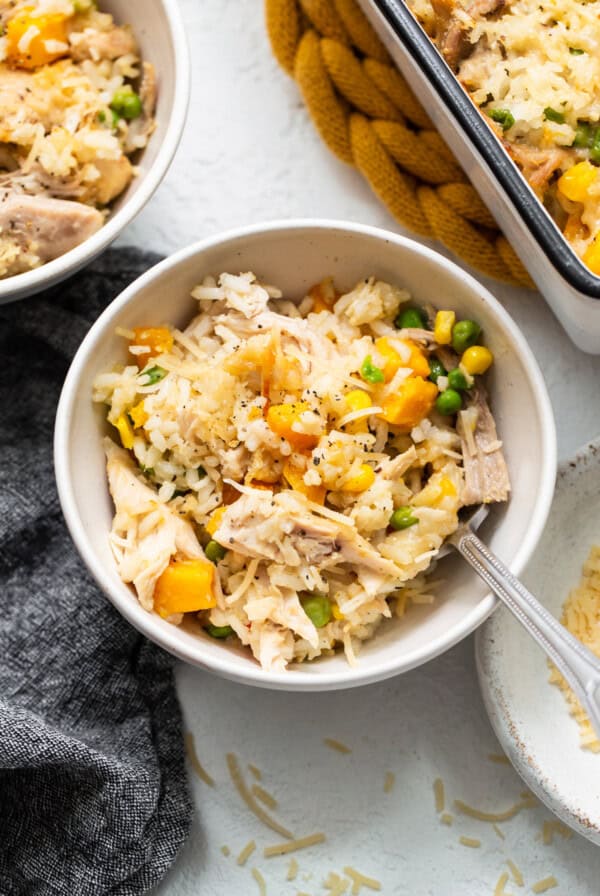 Turkey casserole in a bowl.