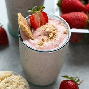 protein shake in glass.