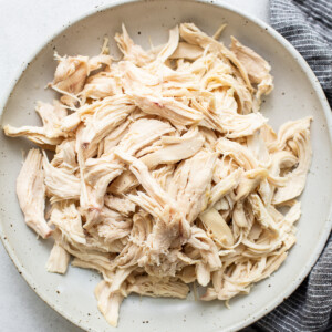 Shredded chicken on a plate.