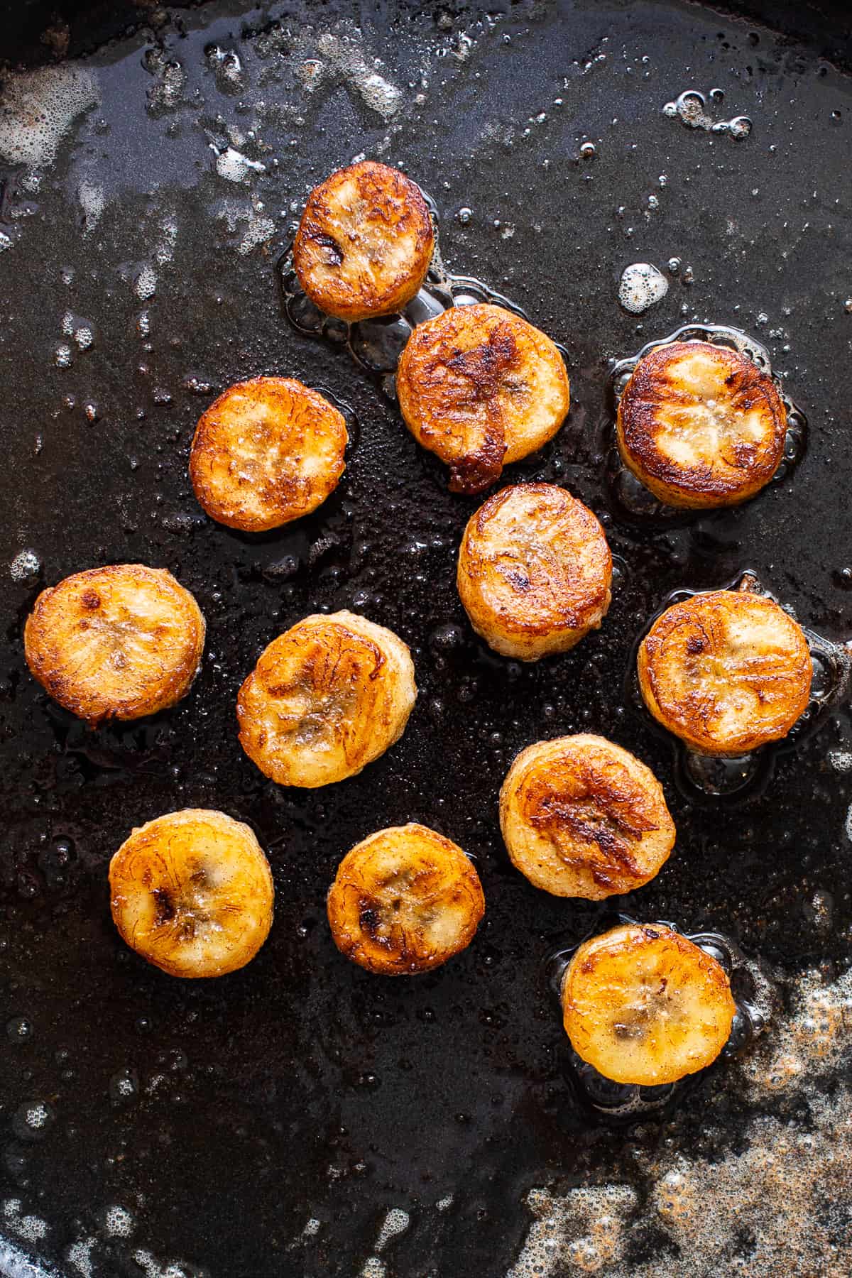 caramelizing bananas in pan.